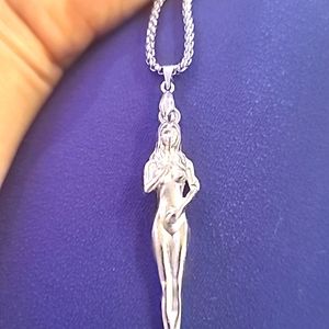 Goddess Necklace Silver Spoon Stainless Chain 22"